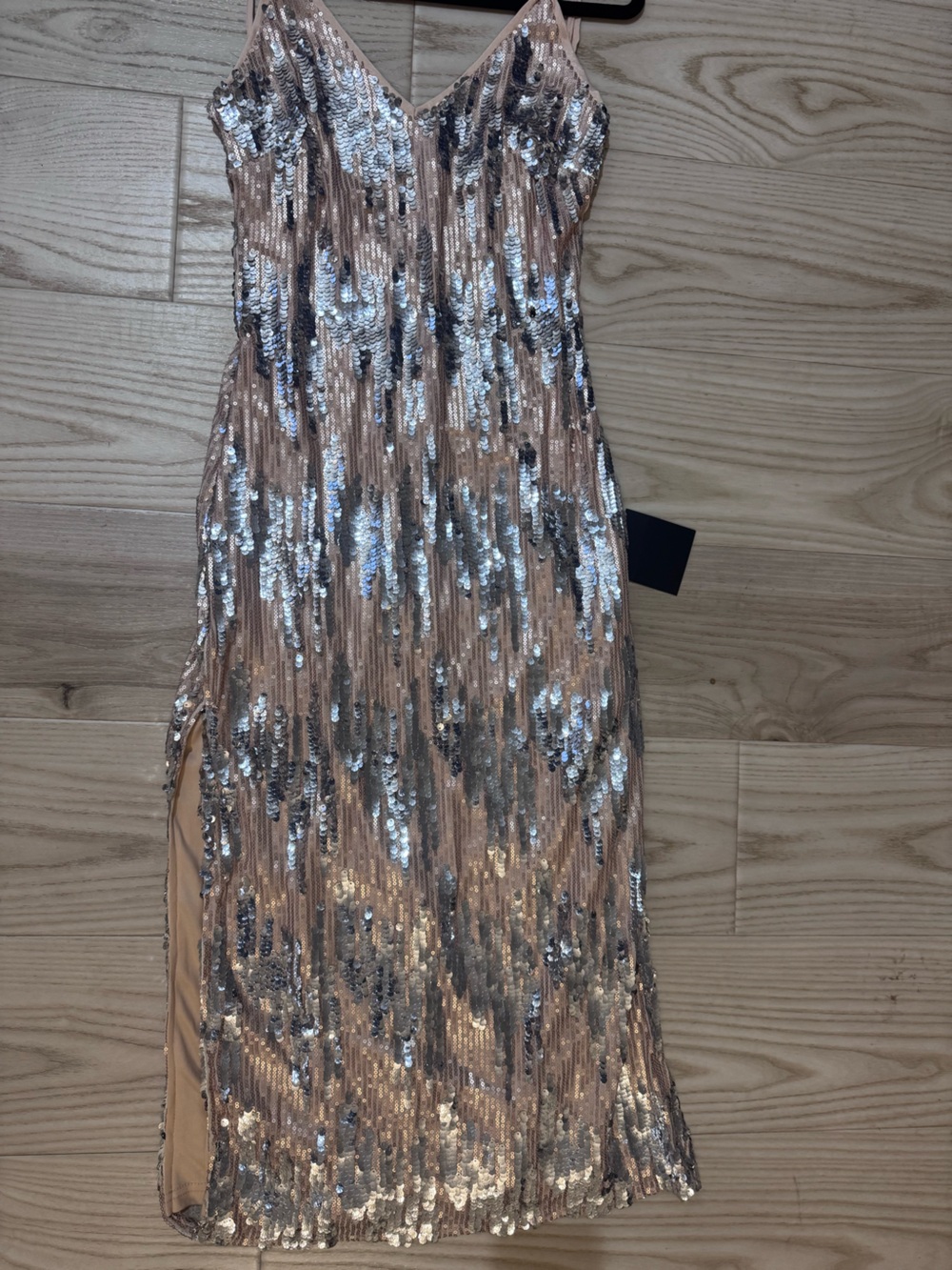 Sequined Evening Dress in Rose Gold and Silver